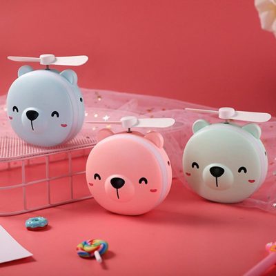 LED rechargeable mirrors with a fan, we have 3 colors available, Bear Blue, Bear Pink and bear Mint. Easy and fun to have.